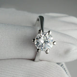 Platinum Plated Classic Simple Design 6 Prong Sparkling Solitaire 1ct simulatedDiamond forever Wedding Ring bijoux 