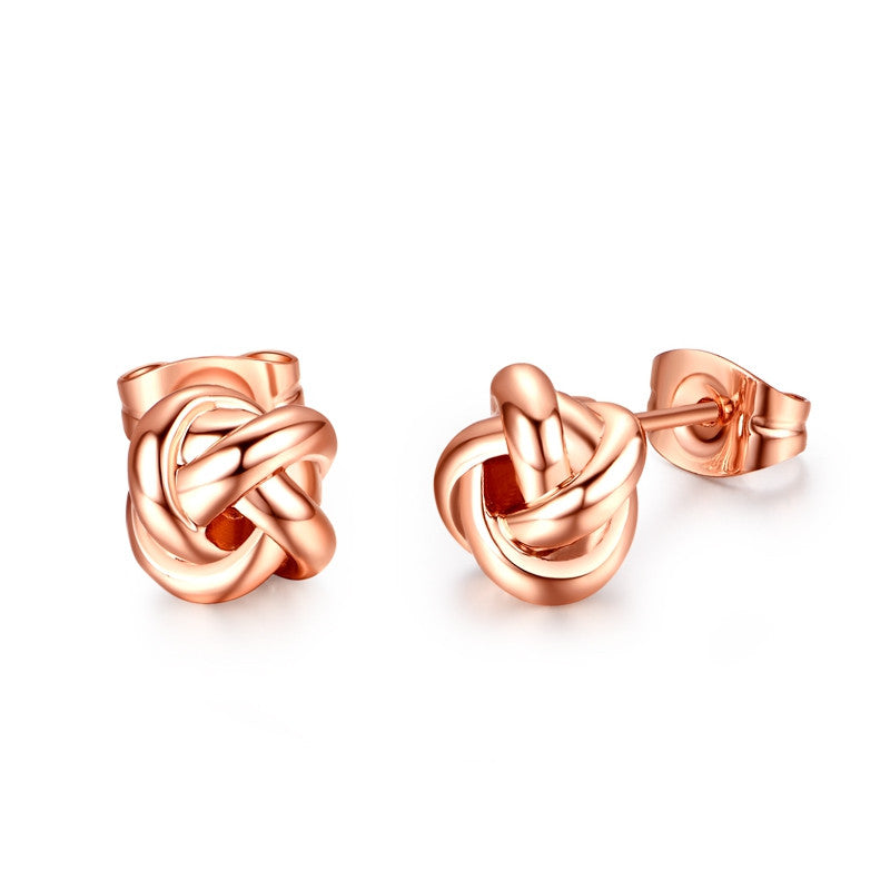 Rose Gold Plated Classic Design Love Knot Post Stud Earrings Boucle D'oreille