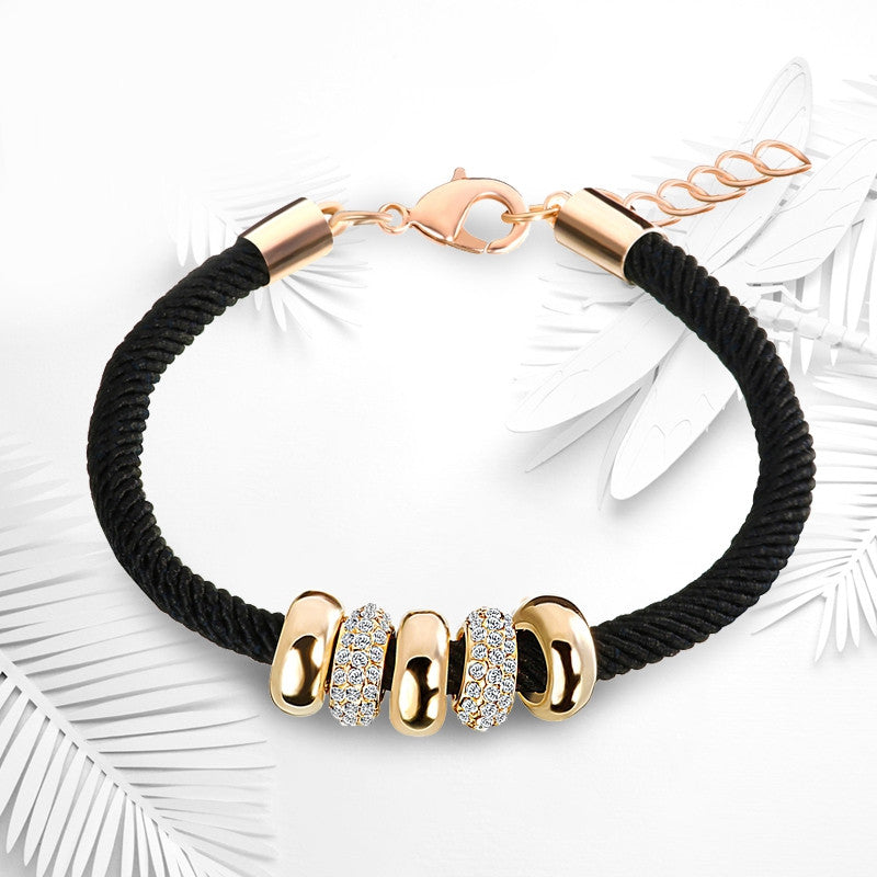 Simple Slide Beads Designer Austrian Rhinestones Gold Plated Rope Charm Bracelets Chain Lobster Jewelry for Women