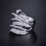 Vivid Ring Unique Shaped White Gold Plated CZ Full Paved Cocktail Rings for Womens Fashion jewellery Party Rings 