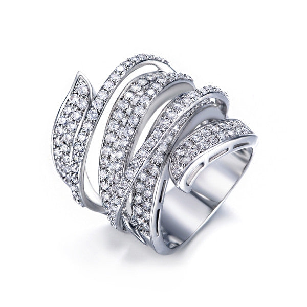 Vivid Ring Unique Shaped White Gold Plated CZ Full Paved Cocktail Rings for Womens Fashion jewellery Party Rings