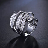 Vivid Ring Unique Shaped White Gold Plated CZ Full Paved Cocktail Rings for Womens Fashion jewellery Party Rings 