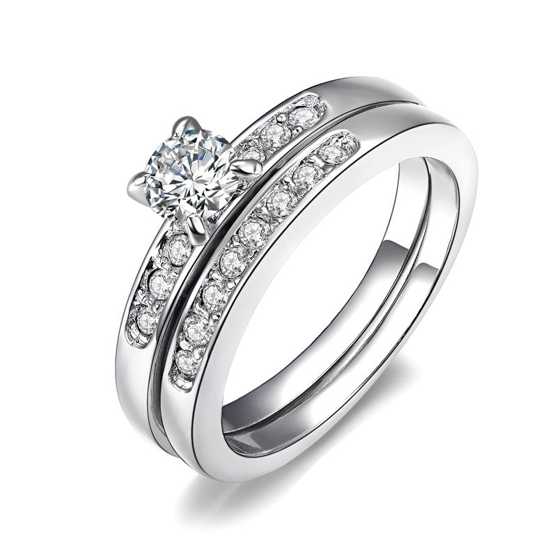 White Gold Plated 0.5ct Brilliant with Pave Band Cubic Zirconia anillos mujer Wedding Ring Set