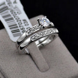 White Gold Plated 0.5ct Brilliant with Pave Band Cubic Zirconia anillos mujer Wedding Ring Set