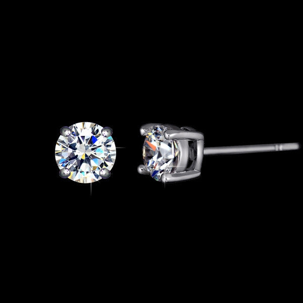 White Gold Plated 4 Prong Small Cute AAA Top Grade 0.5ct Sona CZ Post Stud Earrings Boucle D'oreille Femme