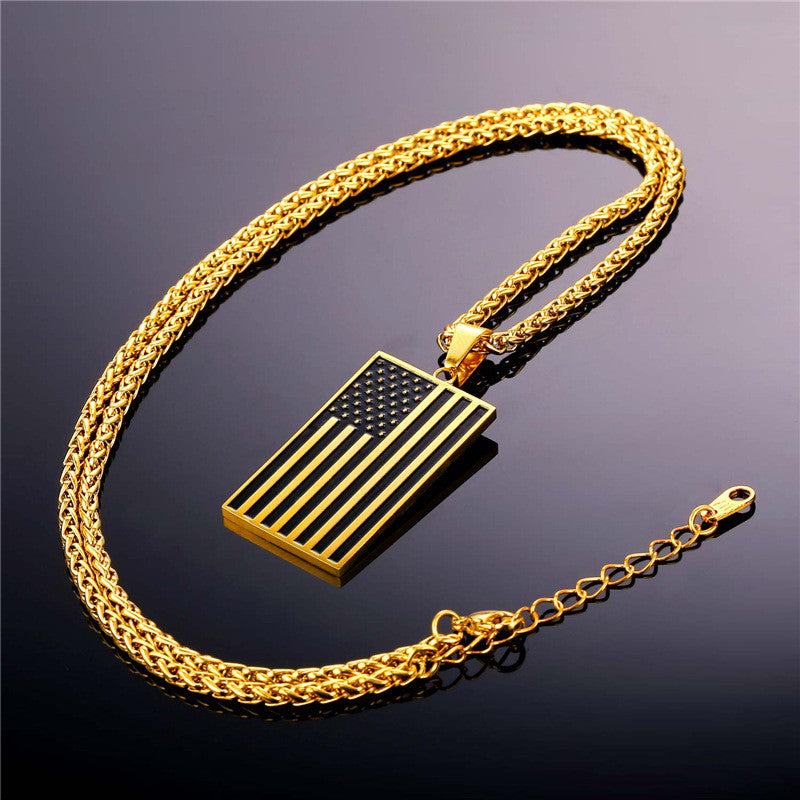 US National Flag Pendant Necklace American Fashion Jewelry Stainless Steel/Gold Plated Patriot Necklace For Men Chain