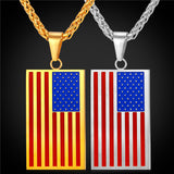 US National Flag Pendant Necklace American Fashion Jewelry Stainless Steel/Gold Plated Patriot Necklace For Men Chain 