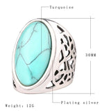 Unique Big Oval Turquoise Ring Bohemian Style Tibet Silver Alloy Jewelry Forever Love Free Promise Rings Carteiras Femininas