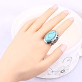 Unique Big Oval Turquoise Ring Bohemian Style Tibet Silver Alloy Jewelry Forever Love Free Promise Rings Carteiras Femininas