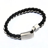 Unique Designer 316L Stainless Steel Bracelets & Bangles Mens Gift Black Leather Knitted Magnetic Clasp Bracelet Men Jewelry