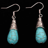 Unique Vintage Pattern Design summer style Tibetan Silver Teardrop Turquoise Fine and Fashion Jewelry Earrings For Women