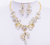 Unique design Women / girl 18k Gold Plated Jewelry Sets Crystal flowers shape Chain pendant Necklace Earrings Jewelry Sets