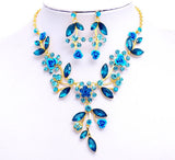Unique design Women / girl 18k Gold Plated Jewelry Sets Crystal flowers shape Chain pendant Necklace Earrings Jewelry Sets