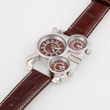 Unique Creative Big Size 5cm Diameter Brand Military Men's Watch with Brown 3 Japan Quartz Movt Dial with Genuine Leather