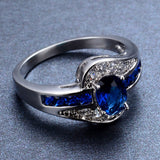 Unique Jewelry Blue Oval Zircon Stone Ring White Gold Filled Wedding Engagement Rings For Women Men 