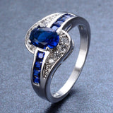 Unique Jewelry Blue Oval Zircon Stone Ring White Gold Filled Wedding Engagement Rings For Women Men 