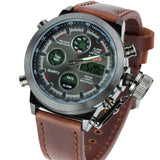 Unique Vogue Men Swimming Digital LCD Quartz Outdoor Sports Watches Relogio Masculino Clock With Handmade Leather Strap