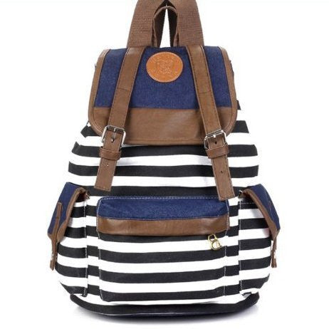 Unisex Fashionable Canvas Backpack School Bag Super Cute Stripe School College Laptop Bag for Teens Girls Boys Students