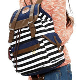 Unisex Fashionable Canvas Backpack School Bag Super Cute Stripe School College Laptop Bag for Teens Girls Boys Students