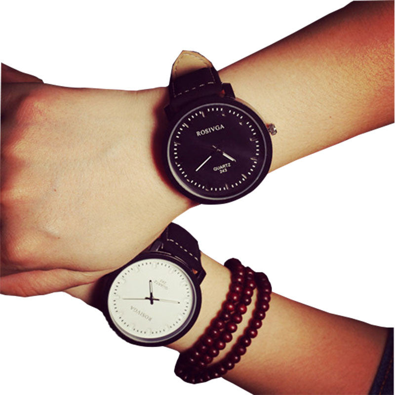 Unisex Leather Strap Watches Men Luxury Brand Big Dial Men Watch For Lovers Black White Lady Sport Women Quartz Watch