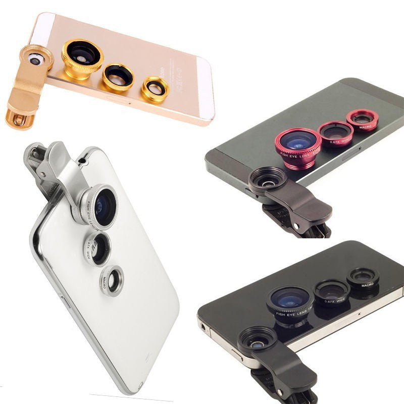 Universal 3in1 Clip Fish Eye Lens Wide Angle Macro Mobile Phone Lens For iPhone 4 5 Samsung S4 S5 All Phones