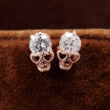 Valentine's Day Trendy Earrings For Women's/Girl's 18k Yellow Gold Plated CZ Diamond Skull Pierced Stud Earrings Jewelry Gift