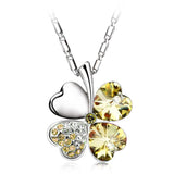Valentine's Day Four Leaf Clover Crystals Pendant Necklace Silver Plated Chain New Fashion For Women