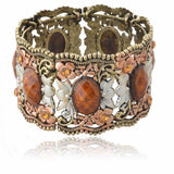 Vintage Bracelet Cuff Women Retro Copper Floral Lucite Resin Enamel Bracelet Rhinestone Crystal Wide Cuff Bracelet Bangle Bijoux