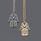 Vintage Brand Design Gold Plated Luck Hamsa Hand Pendants Necklace Luck Fatima Hand Palm Statement Necklace collares