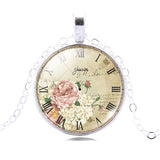 Vintage Clock Art Picture Necklace&Pendant Glass Cabochon Collares Fashion Silver Color Jewelry Bronze Statement Necklace