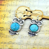 Vintage Earring Style Women's Ancient Silver Owl Pendant Earrings High Quality Turquoise Earring Jewelry Female Accessory