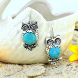 Vintage Earring Style Women's Ancient Silver Owl Pendant Earrings High Quality Turquoise Earring Jewelry Female Accessory