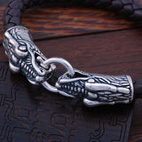Vintage Fashion Black Leather Bracelet Antique Silver Plated Chinese Dragon Bracelet Men Jewelry Wristbands