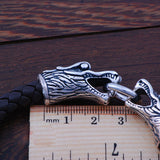Vintage Fashion Black Leather Bracelet Antique Silver Plated Chinese Dragon Bracelet Men Jewelry Wristbands