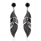 Vintage Fashion Bohemian Antique silver plated feather earrings women Jewelry black resin Charm Stud earrings for female 