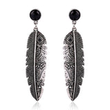 Vintage Fashion Bohemian Antique silver plated feather earrings women Jewelry black resin Charm Stud earrings for female 