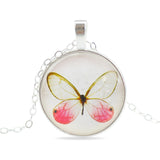 Vintage Fine Jewelry Glass Cabochon Necklace&Pendant Butterfly Statement Chain Necklace Silver Color Jewelry for Women