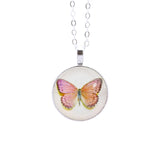 Vintage Fine Jewelry Glass Cabochon Necklace&Pendant Butterfly Statement Chain Necklace Silver Color Jewelry for Women