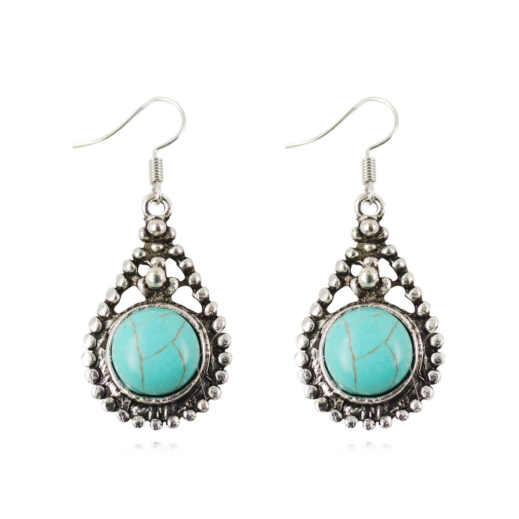 Vintage Fine Jewelry for Women Silver Color Dangle Earrings Tibetan Turquoise Earrings For Women