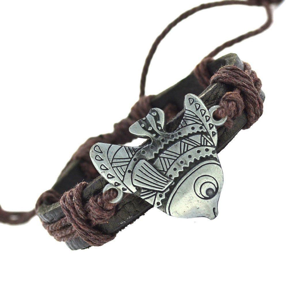 Vintage Fish Leather Bracelet for men Genuine Leather Artificial Cuff Bracelet For Women Best Gift