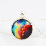 Vintage Galaxy Necklace&Pendant Glass Cabochon Statement Chain Necklace for Women Vintage Sterling Silver Jewelry Fine Jewelry