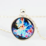 Vintage Galaxy Necklace&Pendant Glass Cabochon Statement Chain Necklace for Women Vintage Sterling Silver Jewelry Fine Jewelry