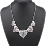 Vintage Heart Leaves Silver Plated Statement Necklace Women Necklaces & Pendants Colar Summer Style Jewelry For Gift Party