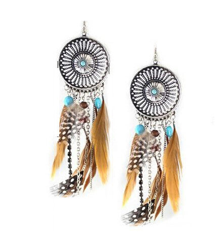 Vintage Hollow Fringed Feathers Long Earring For Women Fashion Jewelry India Bohemian Ear rings Earing