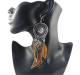 Vintage Hollow Fringed Feathers Long Earring For Women 2016 Fashion Jewelry India Bohemian Ear rings Earing