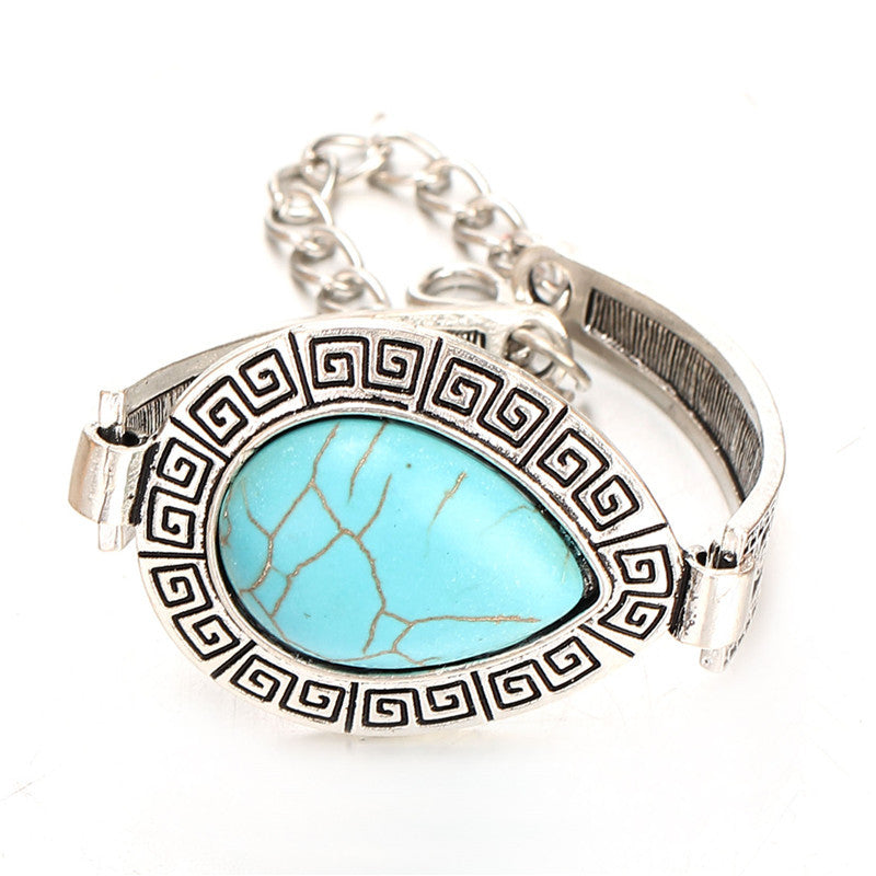 Vintage Jewelry Turquoise Water Drop Charm Bangle & Bracelet for Christmas Gift