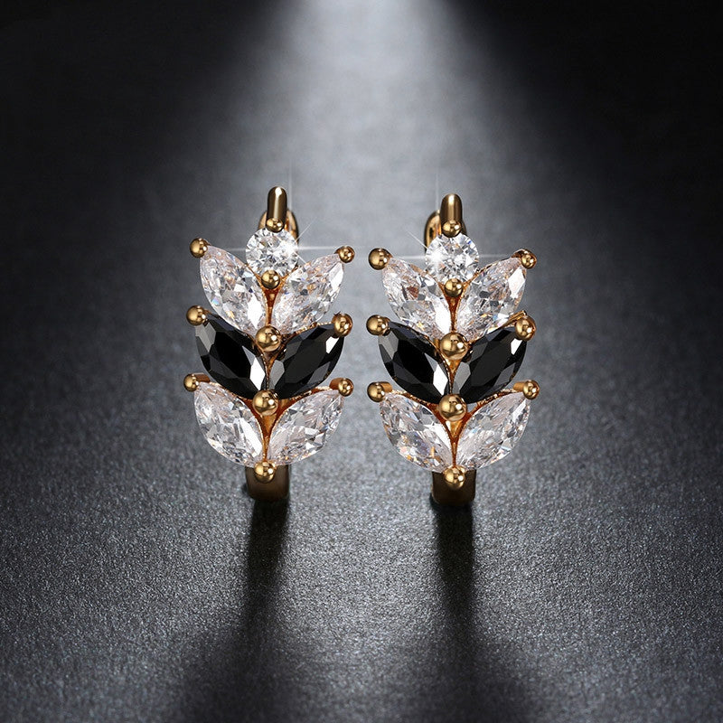 Vintage Leaf Design Earring with Luxury AAA Marquise Cut Austrian CZ Crystal Platinum Plated Earrings for Girls Gift
