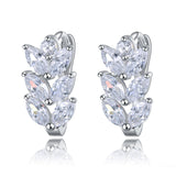 Vintage Leaf Design Earring with Luxury AAA Marquise Cut Austrian CZ Crystal Platinum Plated Earrings for Girls Gift