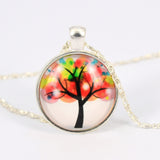 Vintage Life Tree Necklace Fashion Glass Cabochons Statement Necklace Silver Color Jewelry for Women Gift Sweater Collares