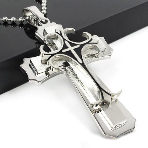 Vintage Men's Stainless Steel Cross Pendant with Necklace Jewelry